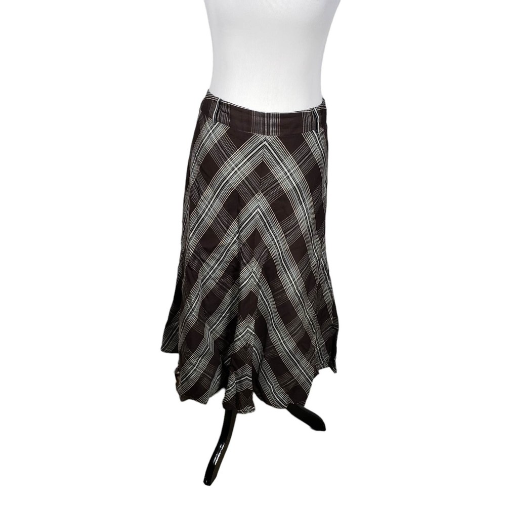 Jones Wear Studio Women's size 14 Rayon Linen Brown Blue & White Skirt
